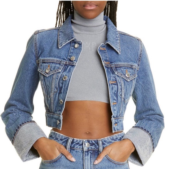 ALEXANDER WANG CRYSTAL CUFF DENIM JACKET VINTAGE MEDIUM INDIGO - Picture 1 of 2